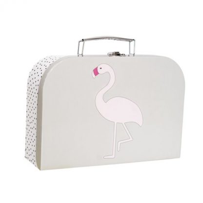 niedlicher, grauer Koffer mit Flamingoapplikation