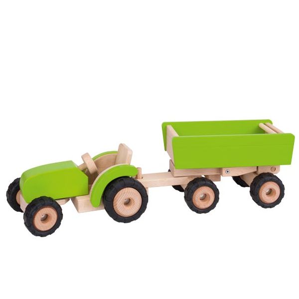 Großer Traktor mit Anhänger grün ☆ stabiler Traktor aus Holz