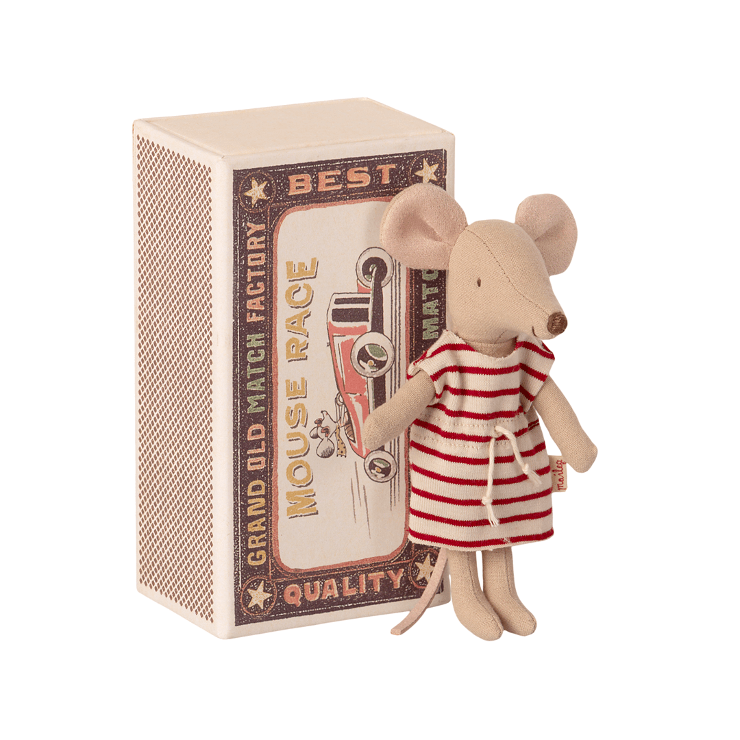 Maileg Big sister mouse red stripes in matchbox