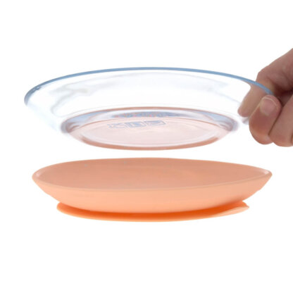 Kindergeschirr Glas apricot 3-teilig abnehmbarer Silikonuntersatz